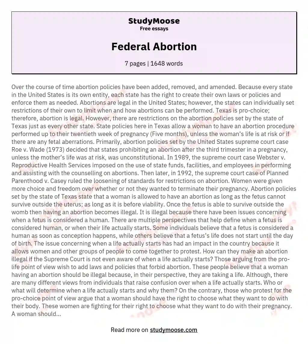 Federal Abortion essay