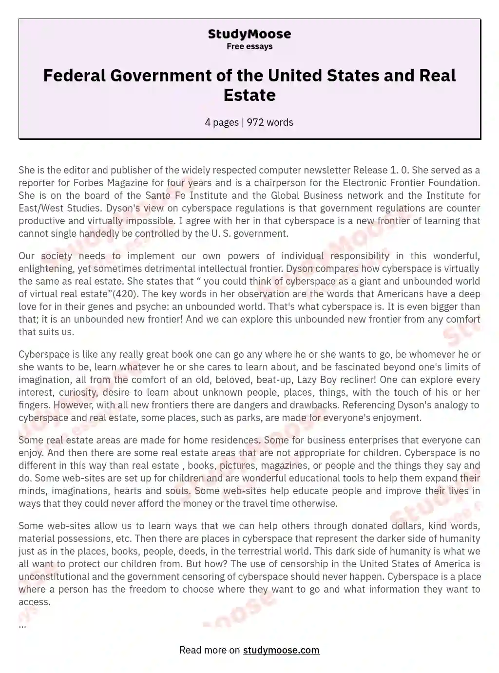 Federal Government of the United States and Real Estate essay