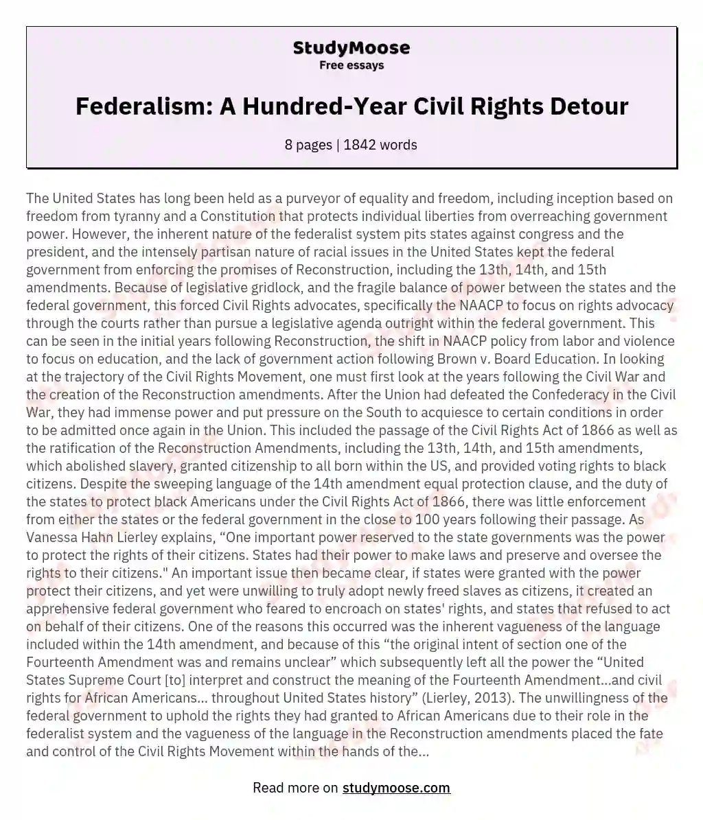 Federalism: A Hundred-Year Civil Rights Detour essay