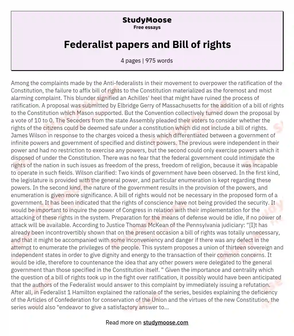Federalist papers and Bill of rights