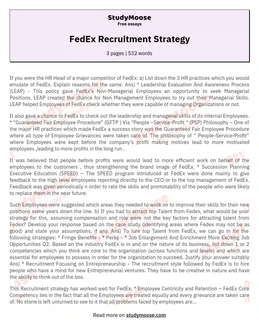 FedEx Recruitment Strategy essay