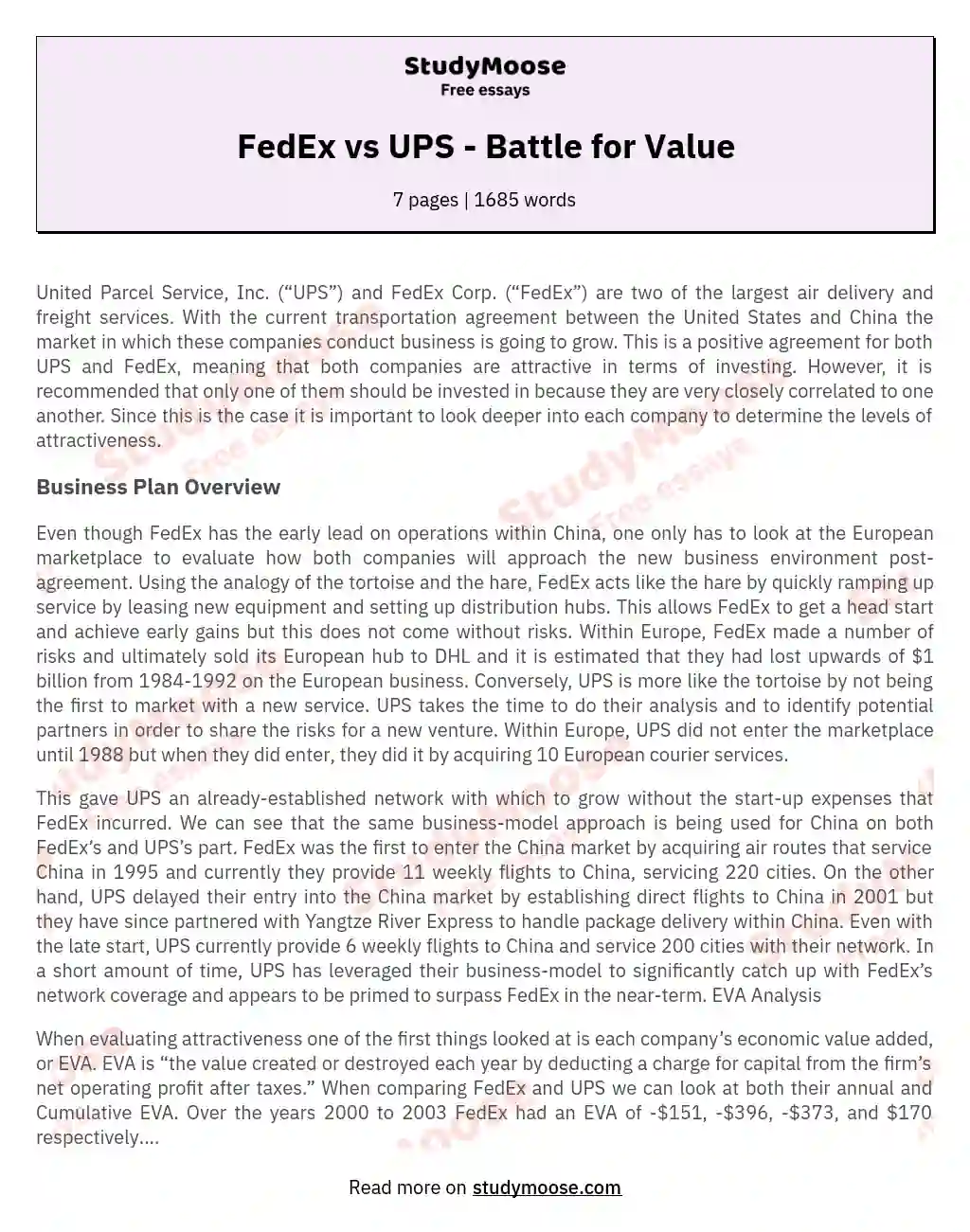 FedEx vs UPS - Battle for Value