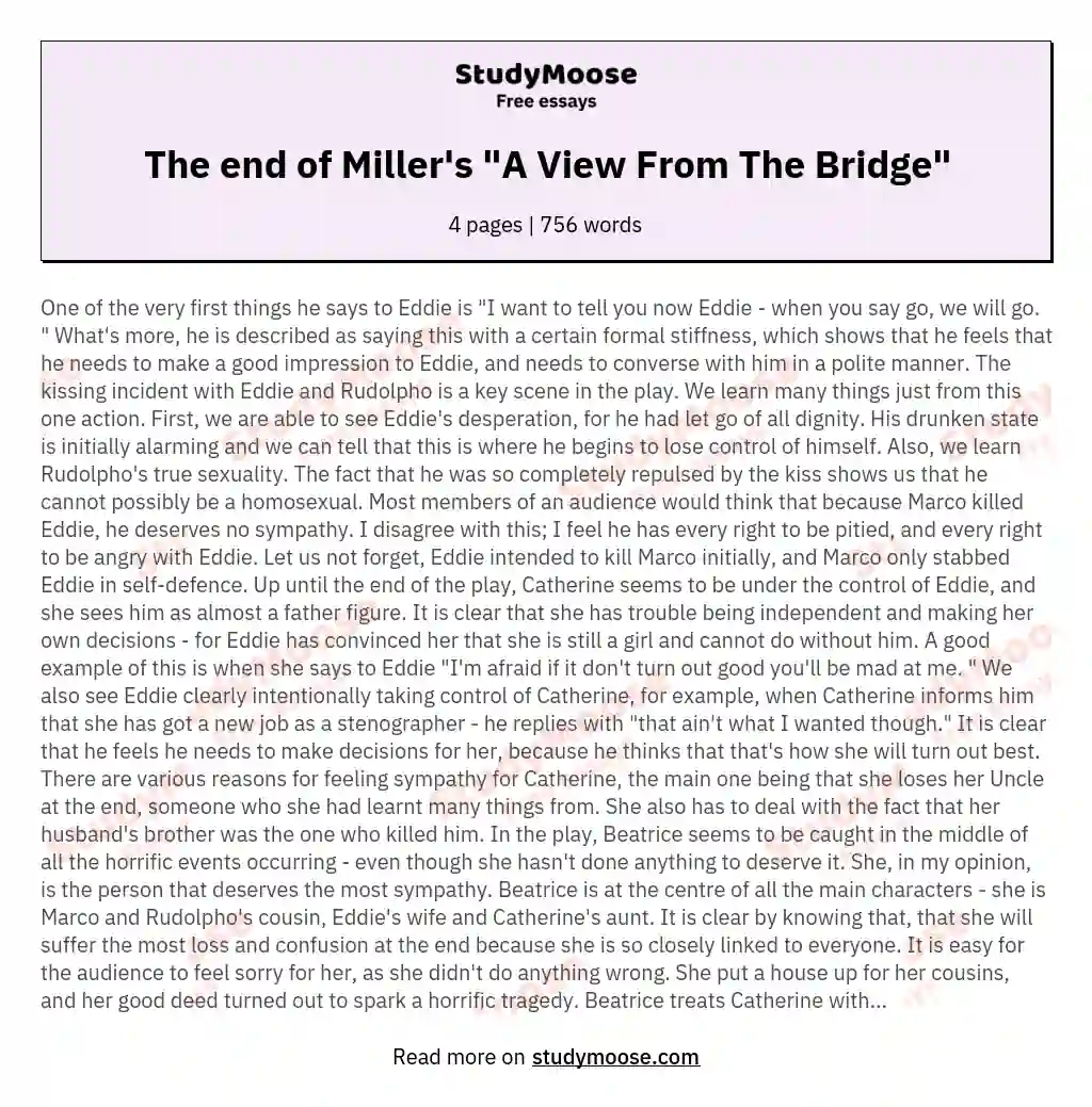 The end of Miller's "A View From The Bridge" essay