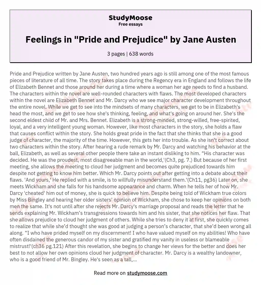 Feelings in "Pride and Prejudice" by Jane Austen essay