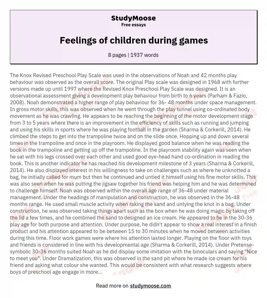 Feelings of children during games essay