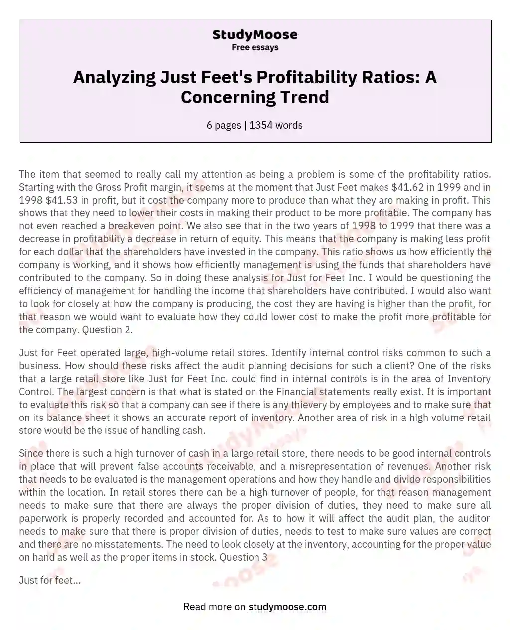 Analyzing Just Feet's Profitability Ratios: A Concerning Trend essay