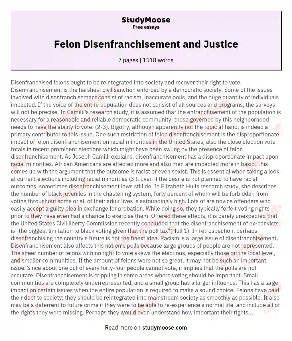Felon Disenfranchisement and Justice essay