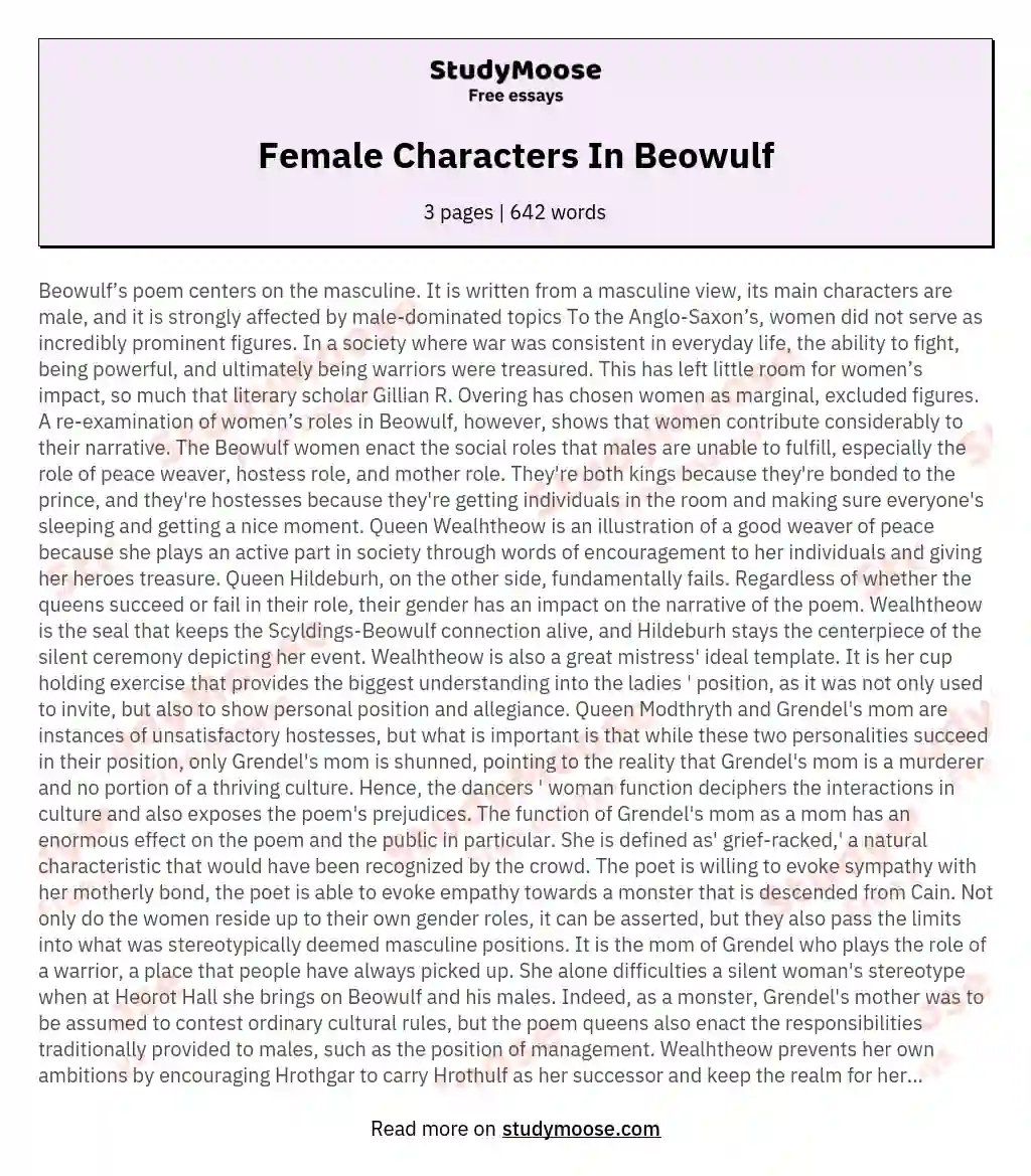 Female Characters In Beowulf essay