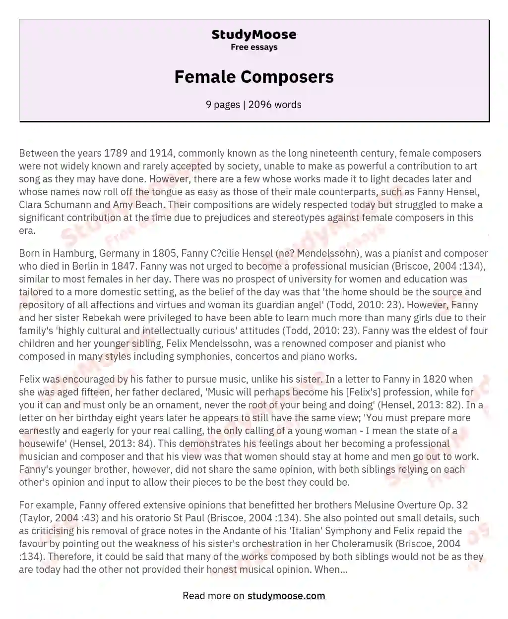 Female Composers essay
