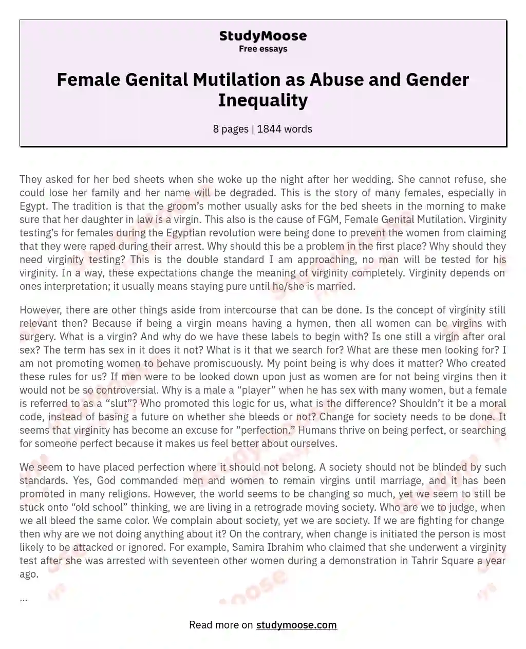 Female Genital Mutilation as Abuse and Gender Inequality