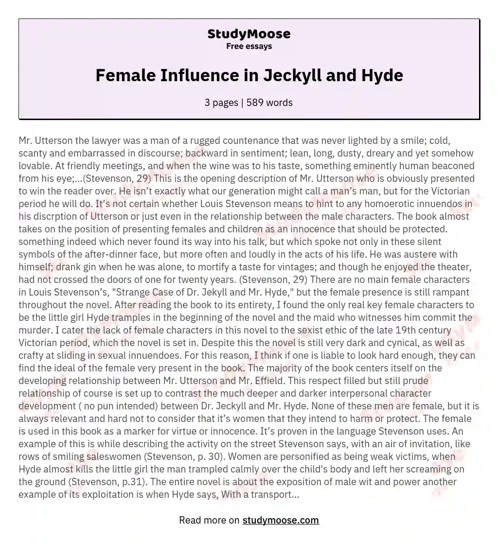 Female Influence in Jeckyll and Hyde essay