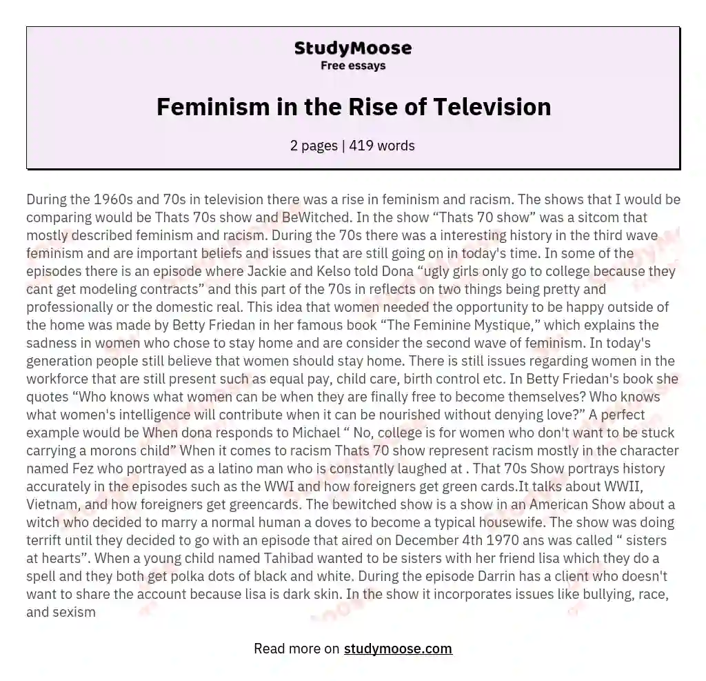 Feminism in the Rise of Television essay