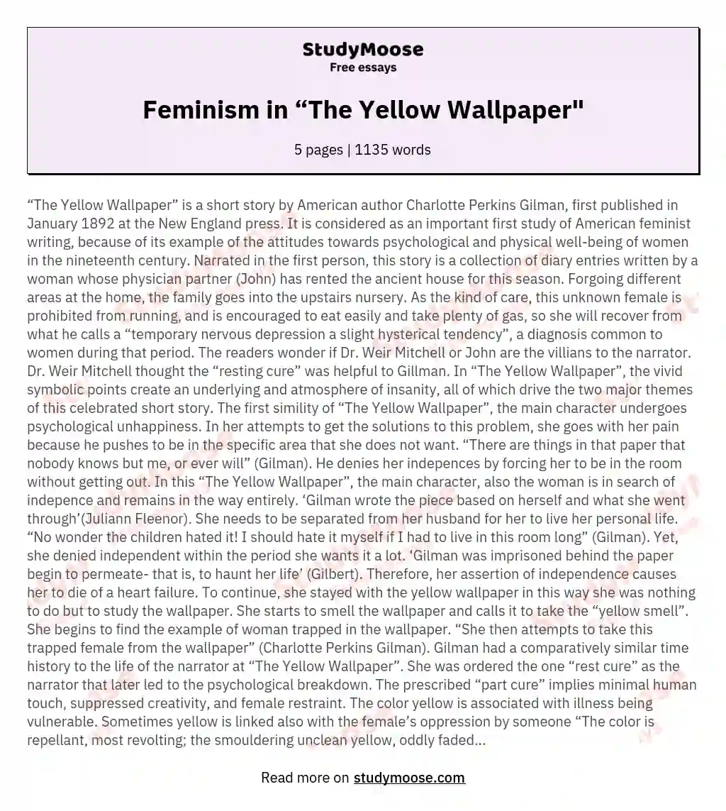 the yellow wallpaper feminist analysis essay