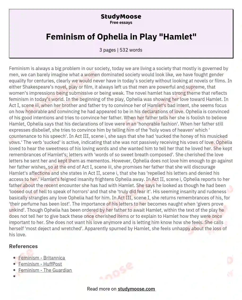 feminism in hamlet essay
