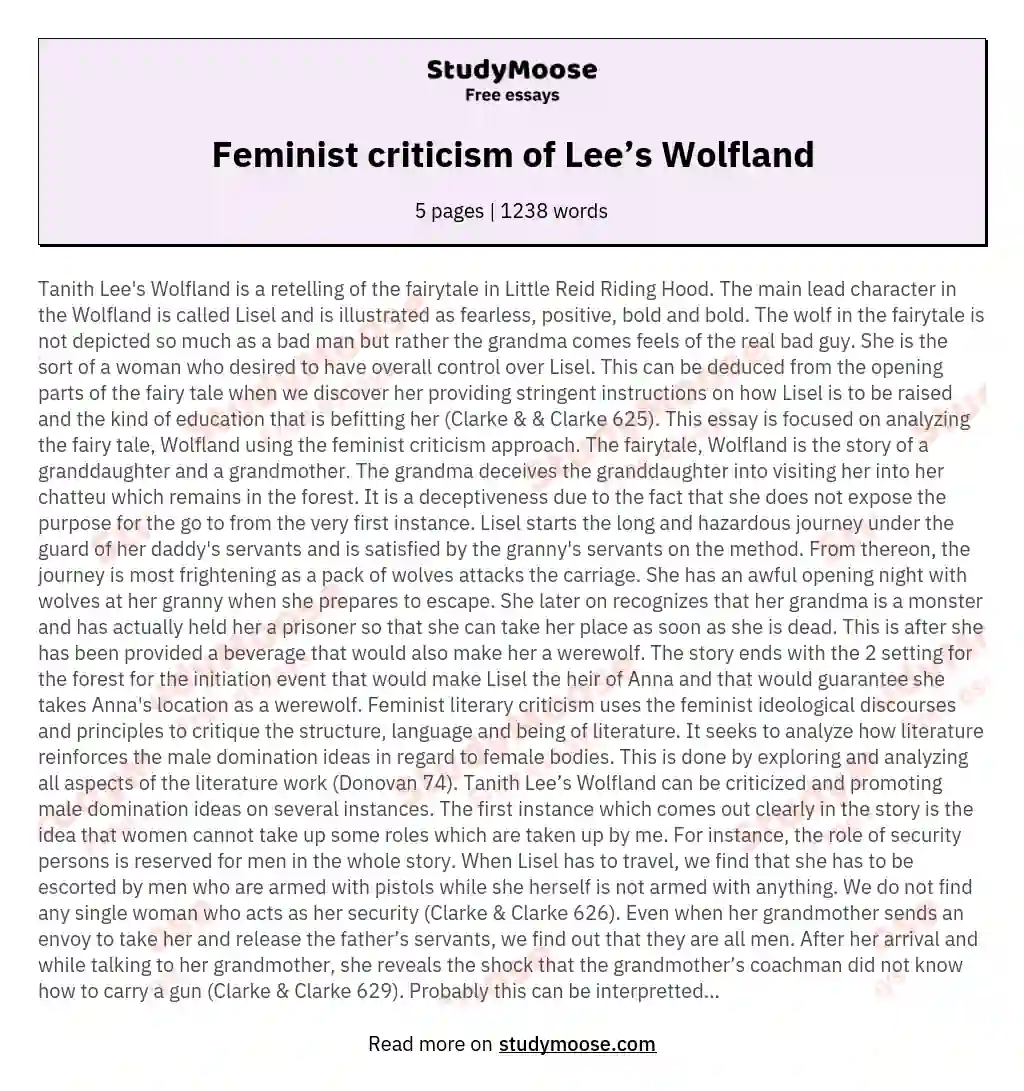 Feminist criticism of Lee’s Wolfland essay
