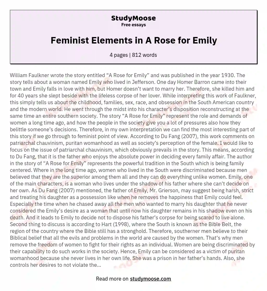Feminist Elements in A Rose for Emily essay