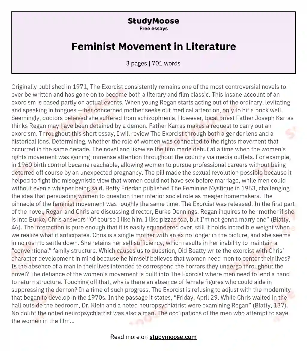 Feminist Movement in Literature essay