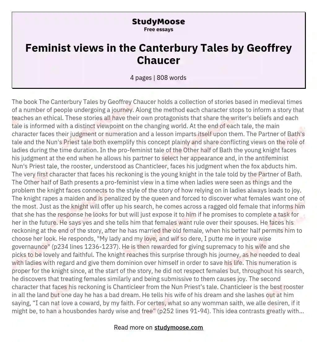 Feminist views in the Canterbury Tales by Geoffrey Chaucer essay
