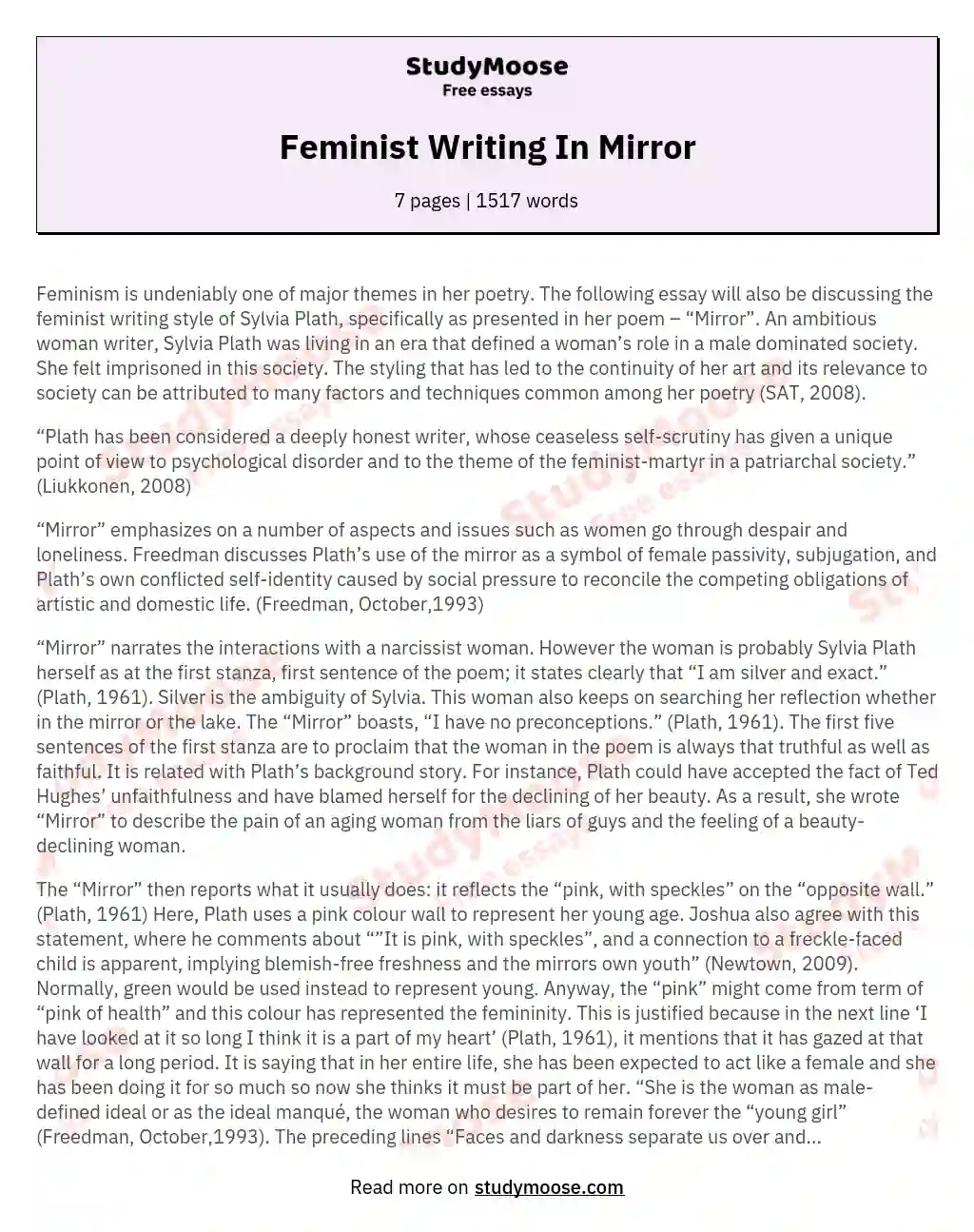 Feminist Writing In Mirror essay