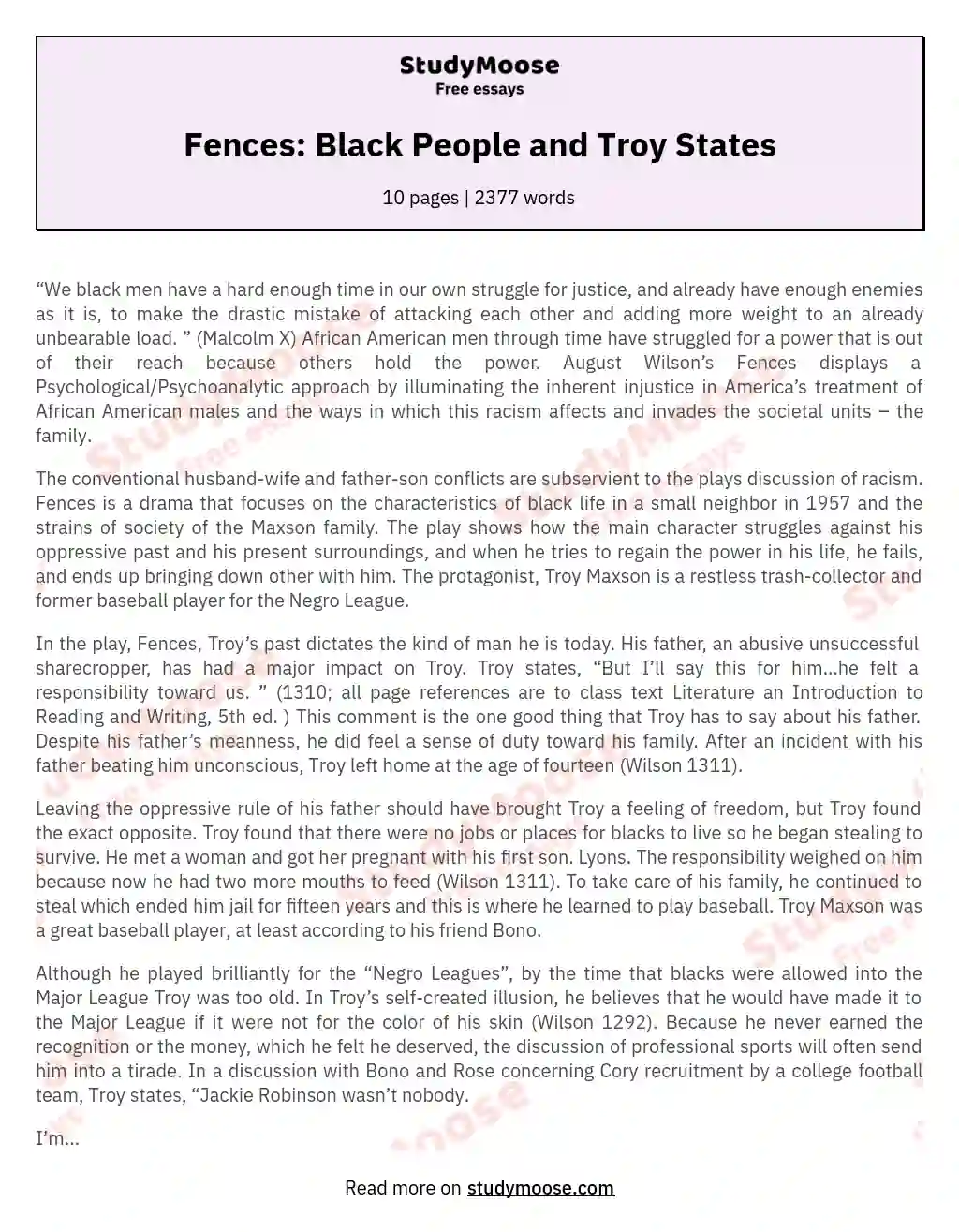 Fences: Black People and Troy States