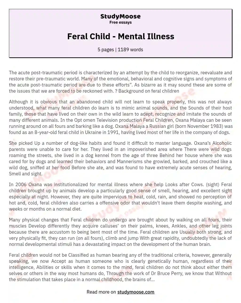 Feral Child - Mental Illness essay