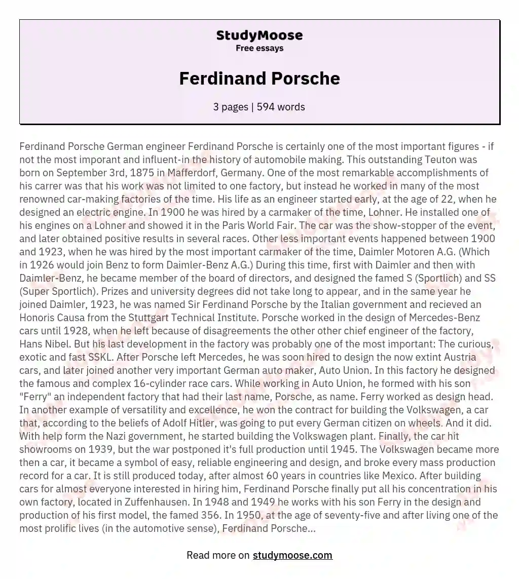 Ferdinand Porsche essay