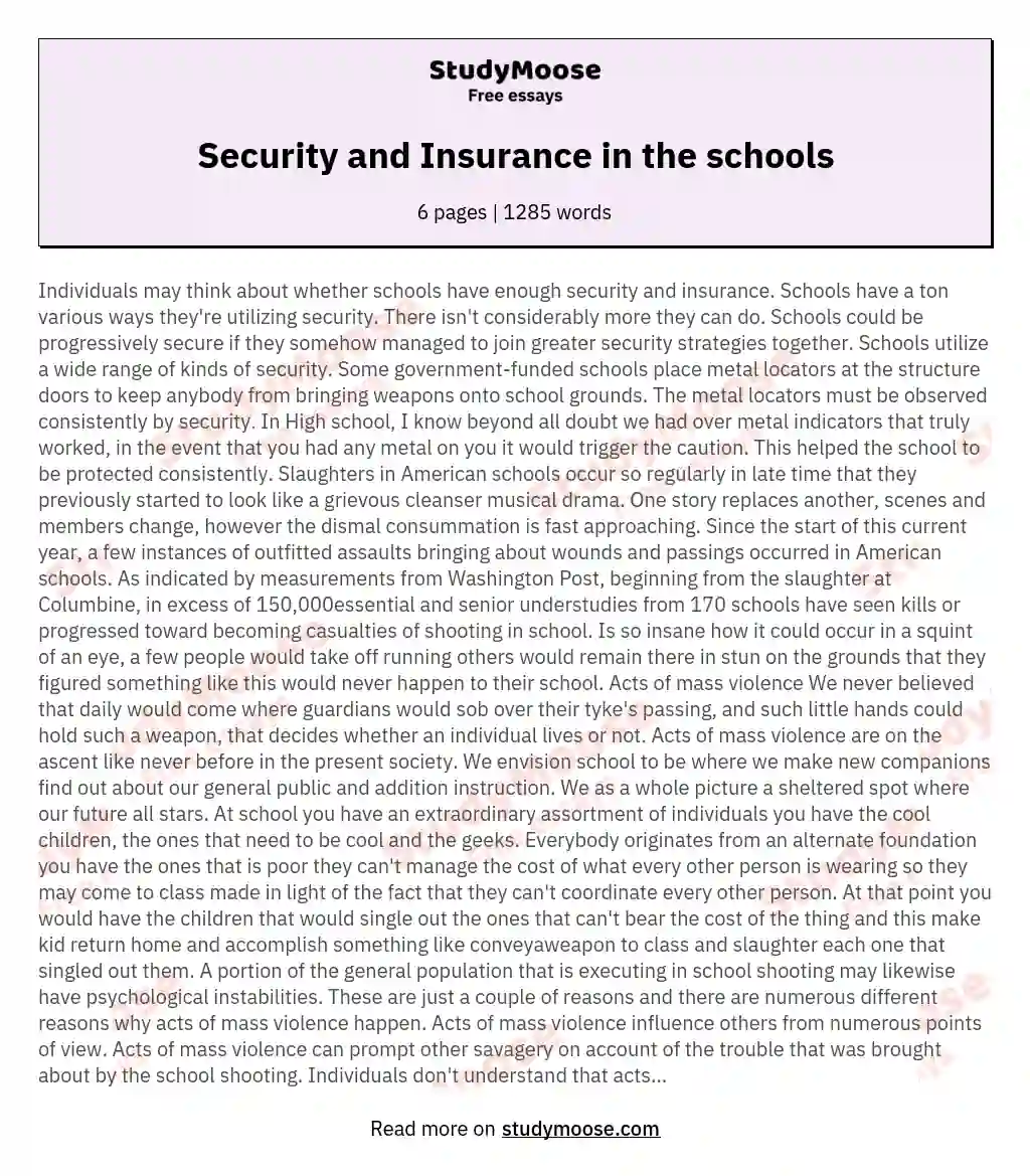 Security and Insurance in the schools essay