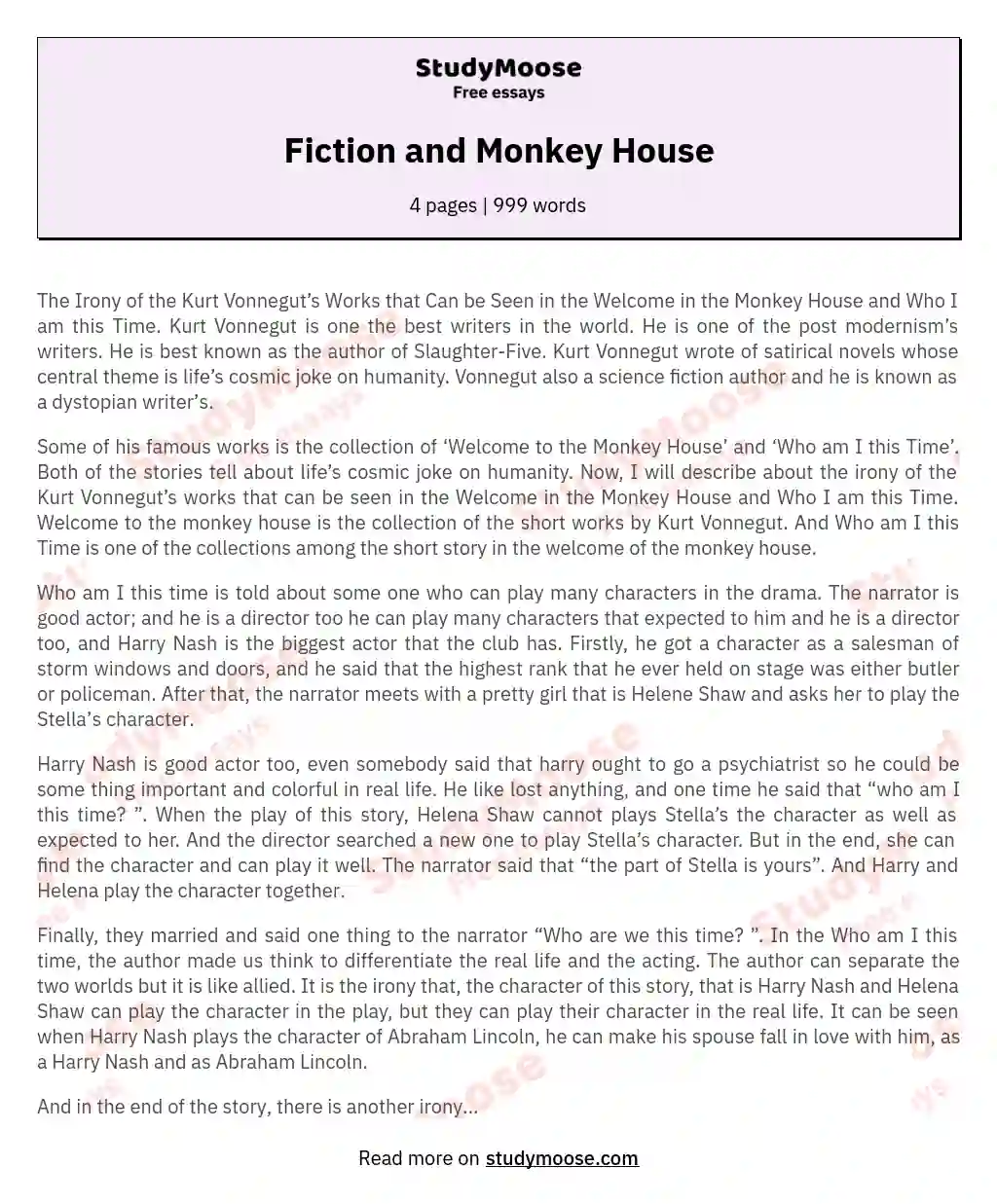 Fiction and Monkey House