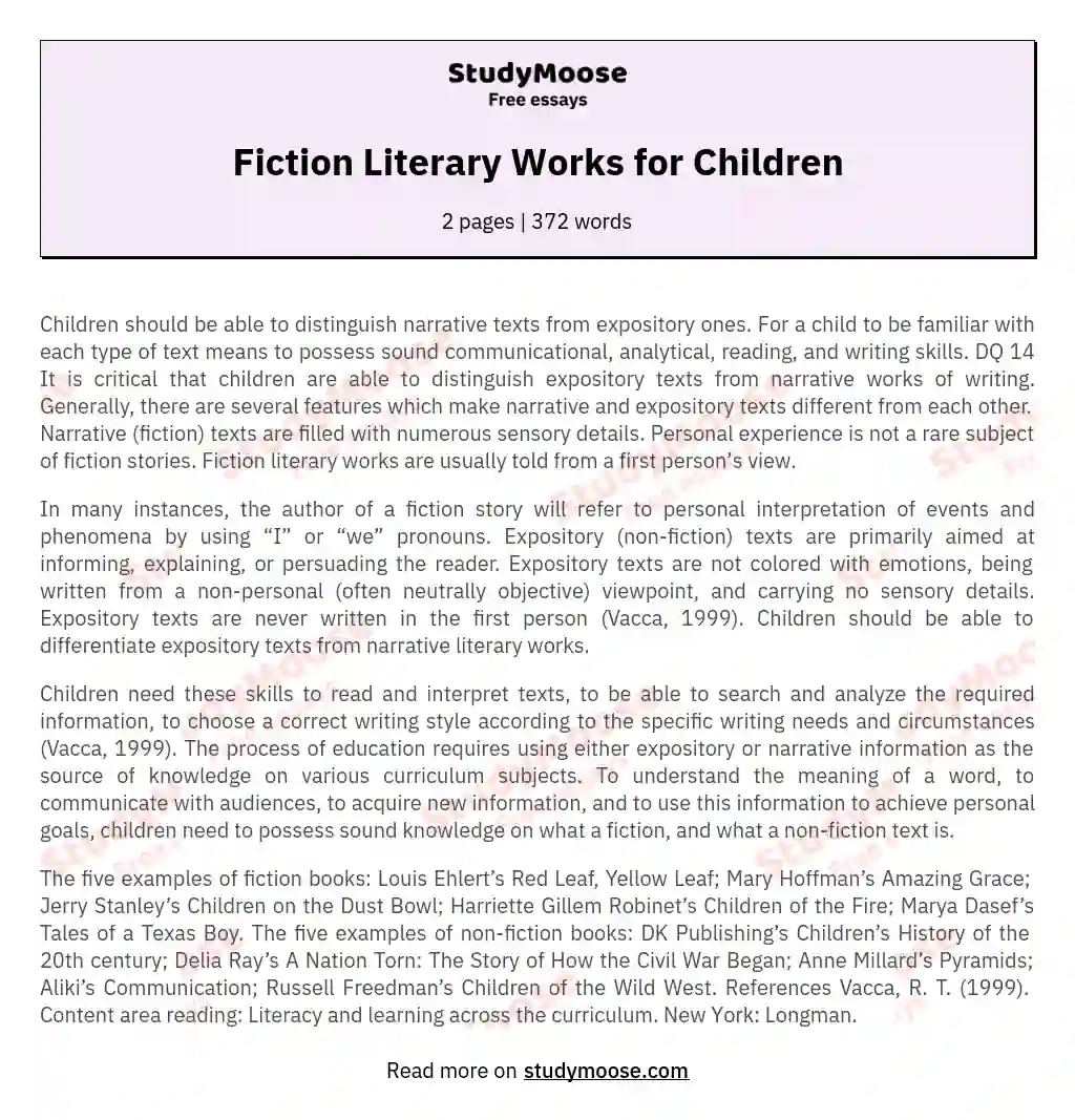 Fiction Literary Works for Children essay