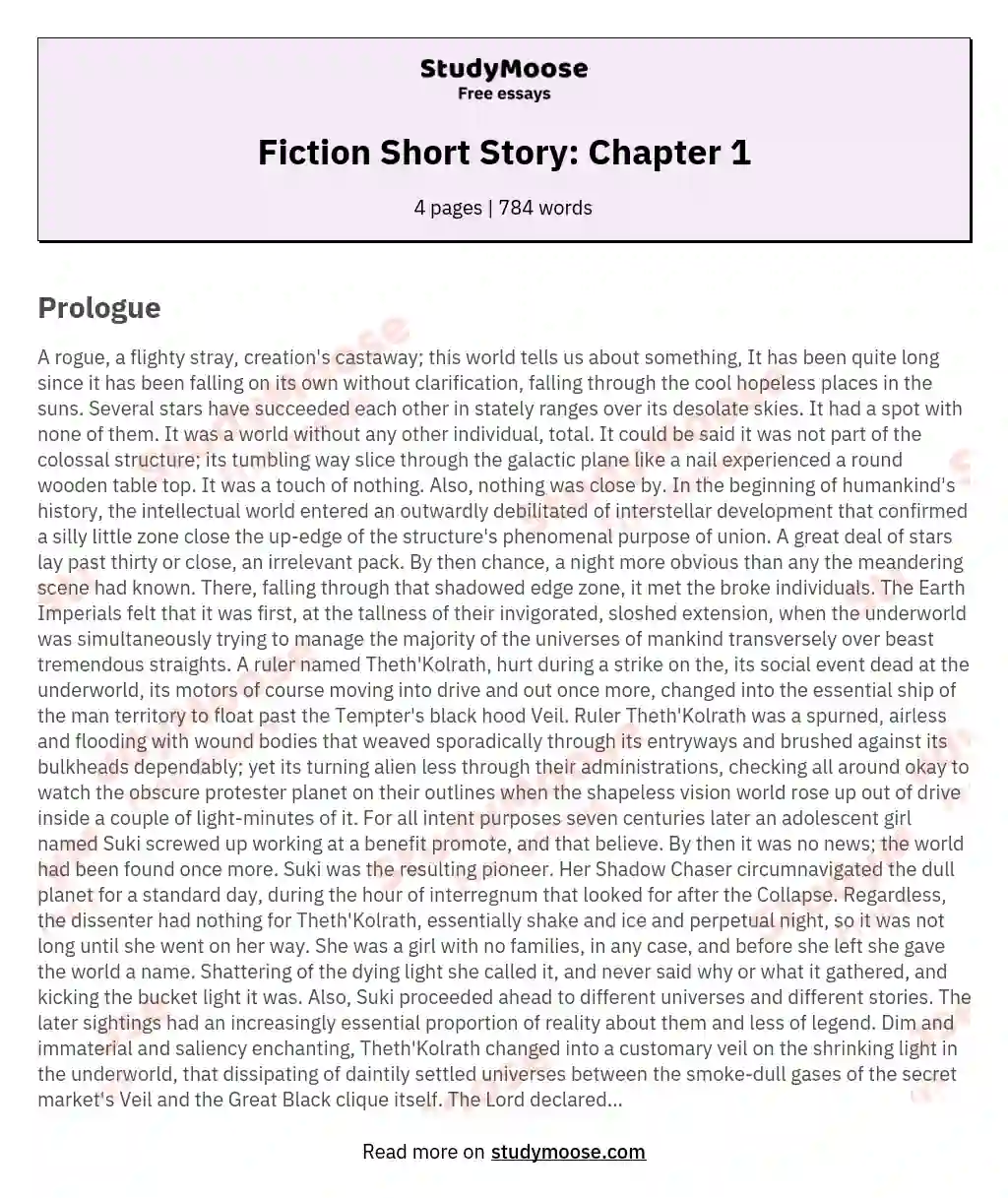 Fiction Short Story: Chapter 1 essay