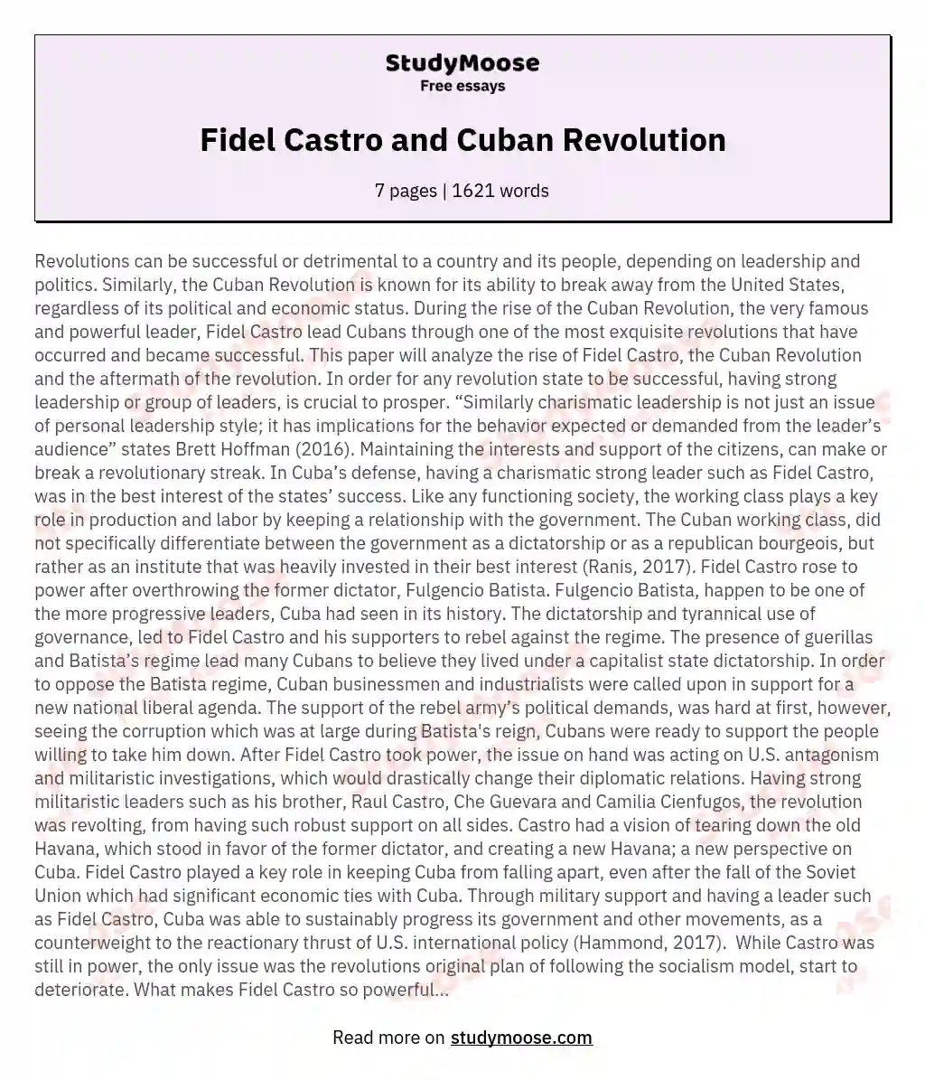 Fidel Castro and Cuban Revolution