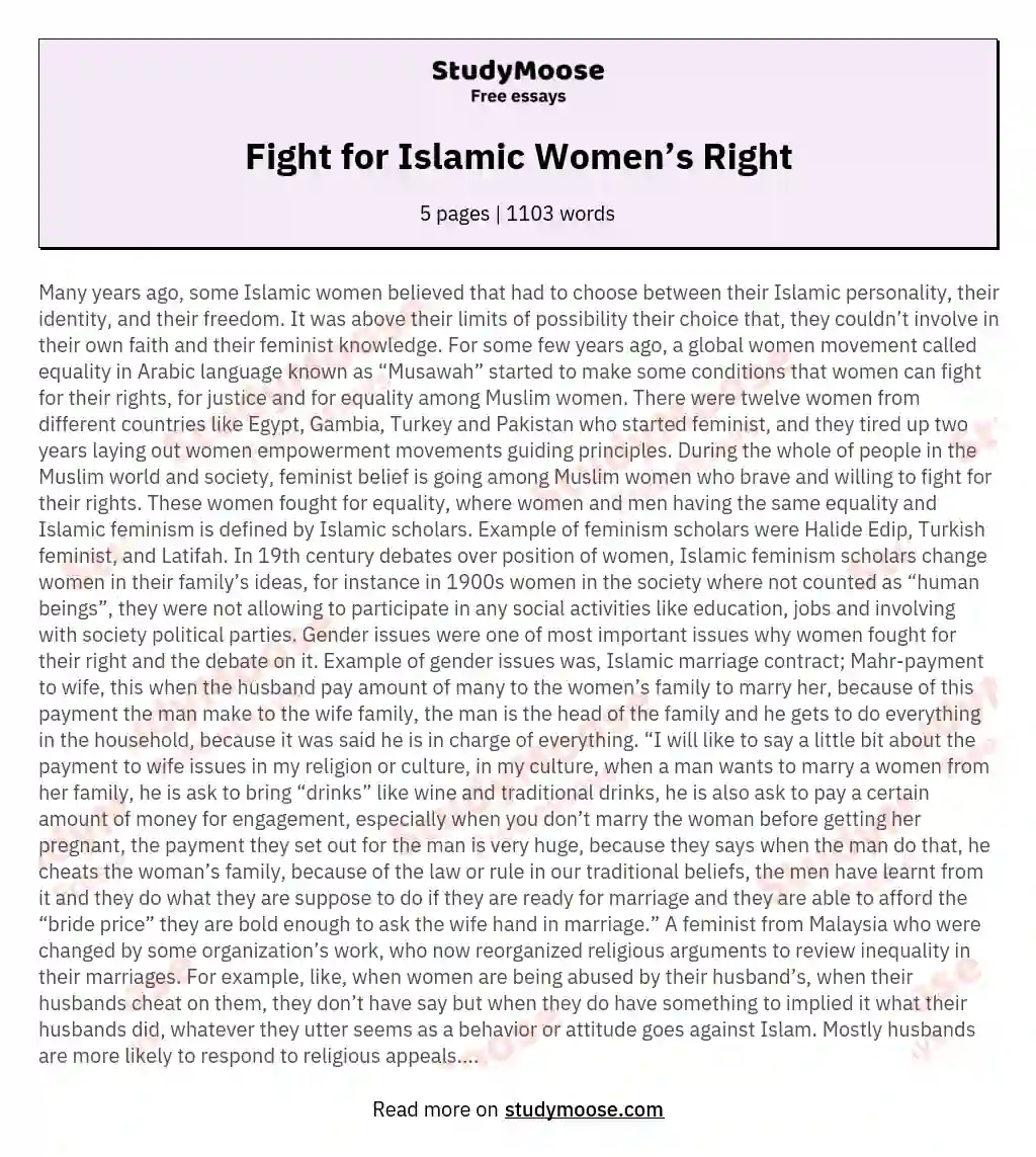 Fight for Islamic Women’s Right essay