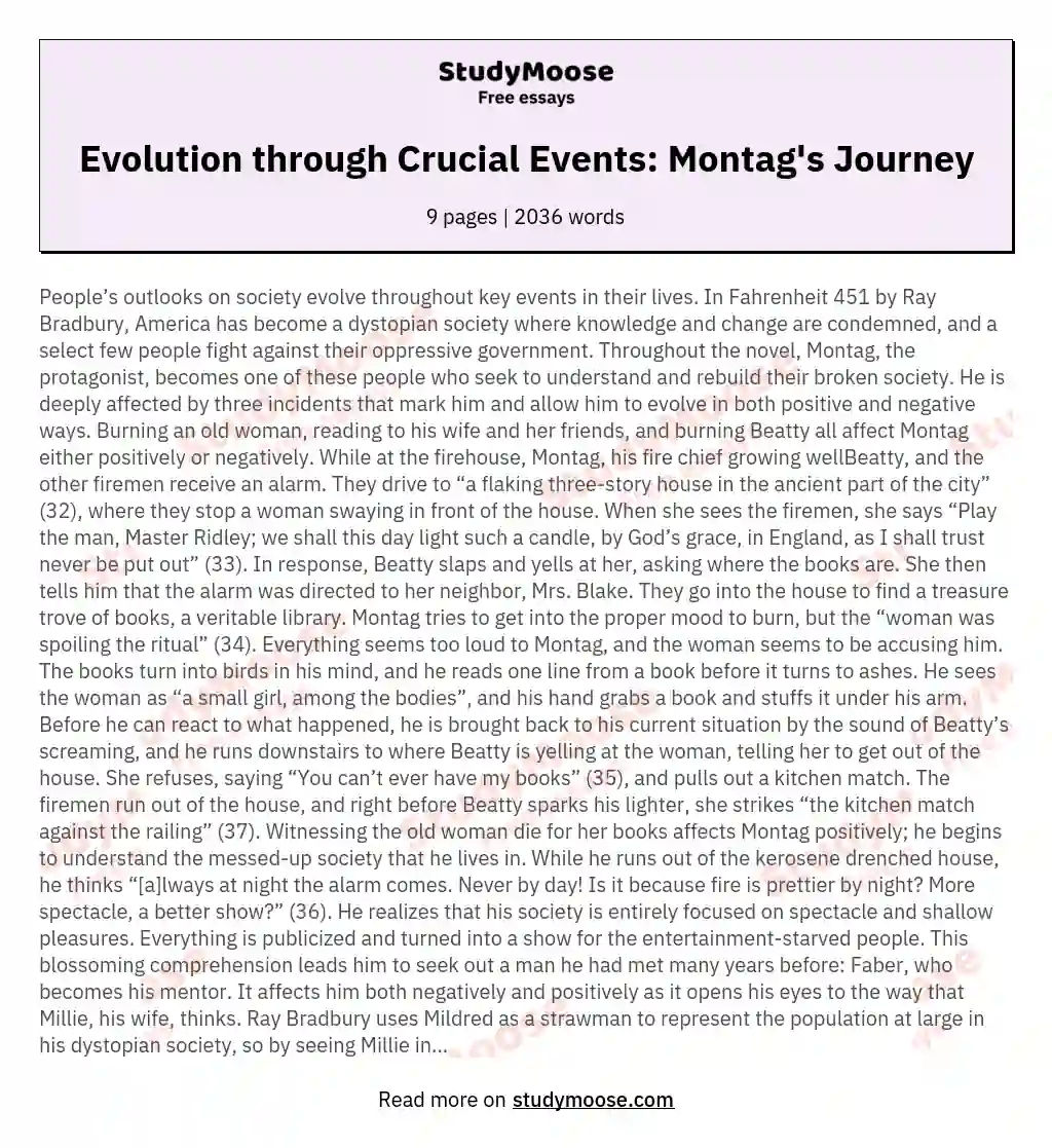 Evolution through Crucial Events: Montag's Journey essay