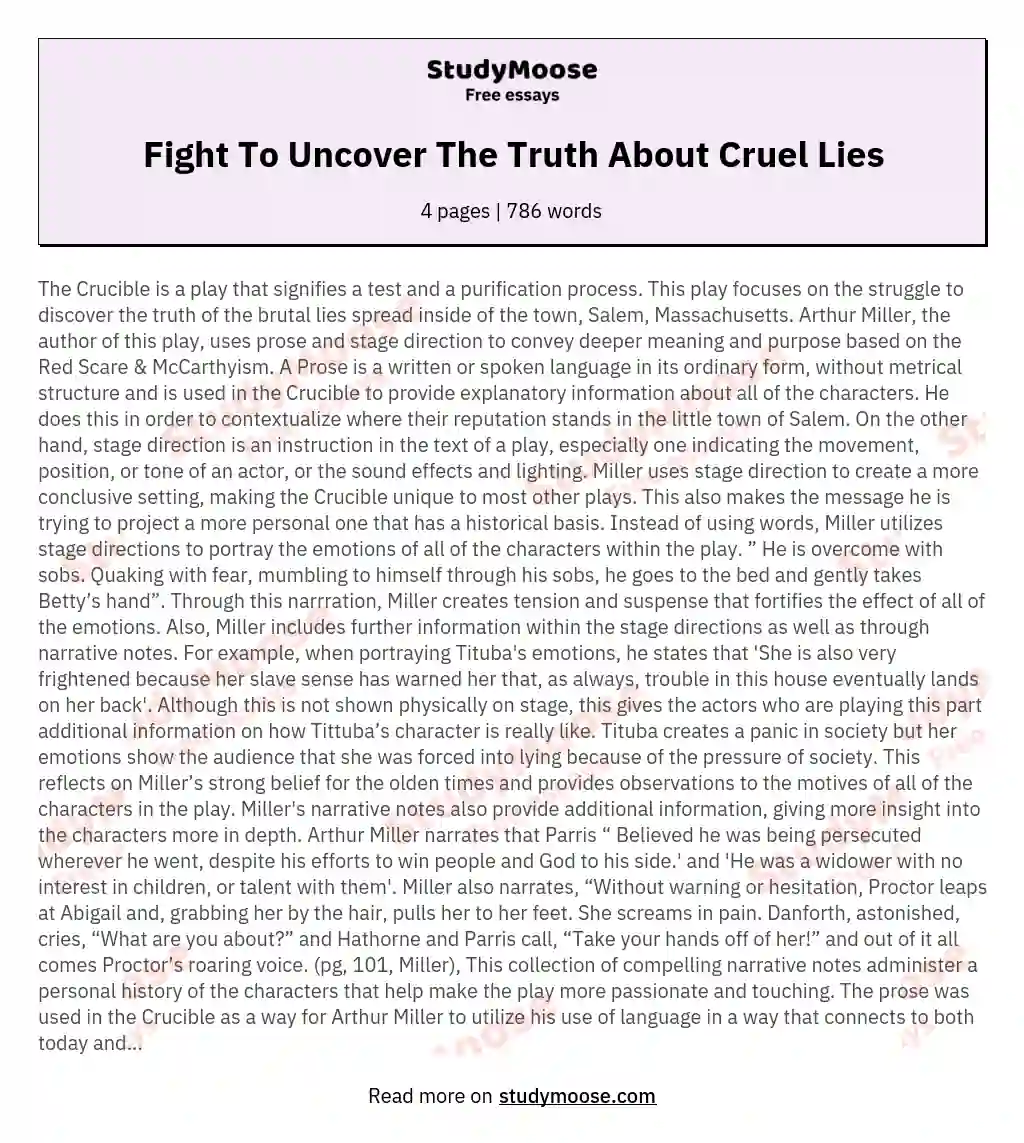 Fight To Uncover The Truth About Cruel Lies essay