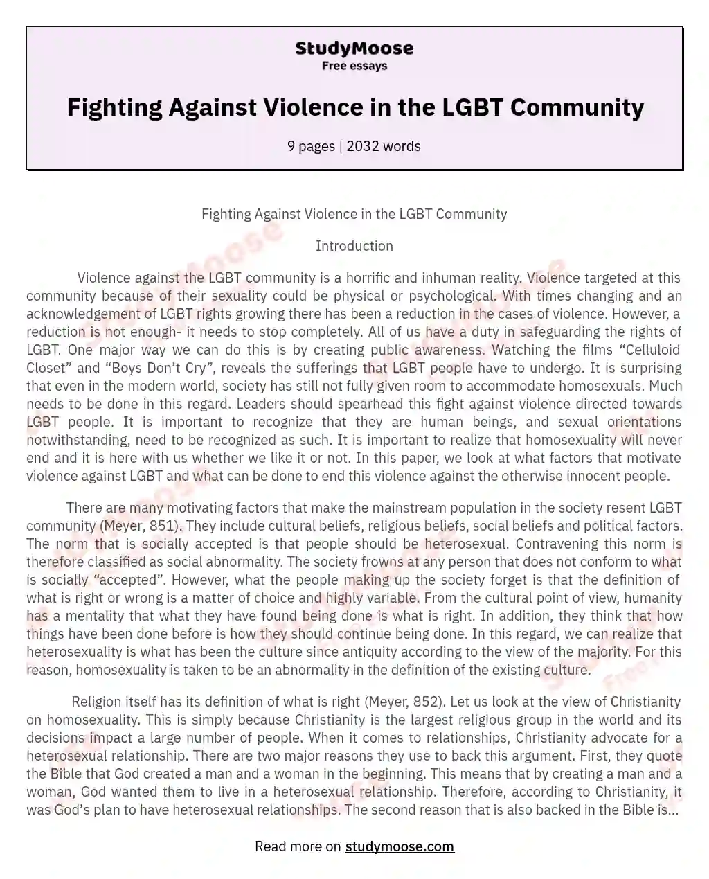 Fighting Against Violence in the LGBT Community essay