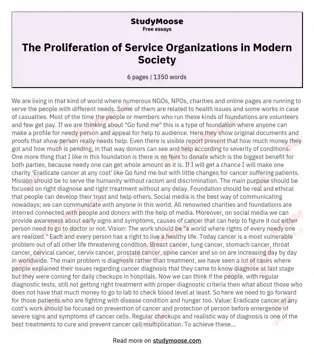 The Proliferation of Service Organizations in Modern Society essay