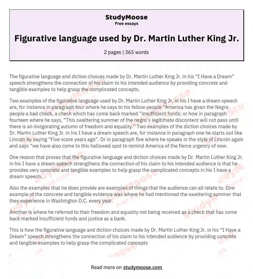 Figurative language used by Dr. Martin Luther King Jr. essay