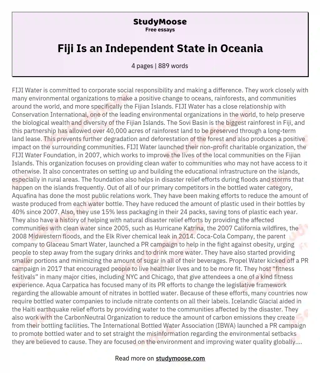 Fiji Is an Independent State in Oceania essay