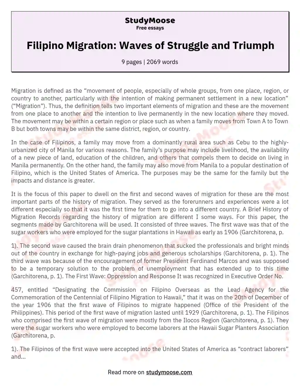Filipino Migration: Waves of Struggle and Triumph essay