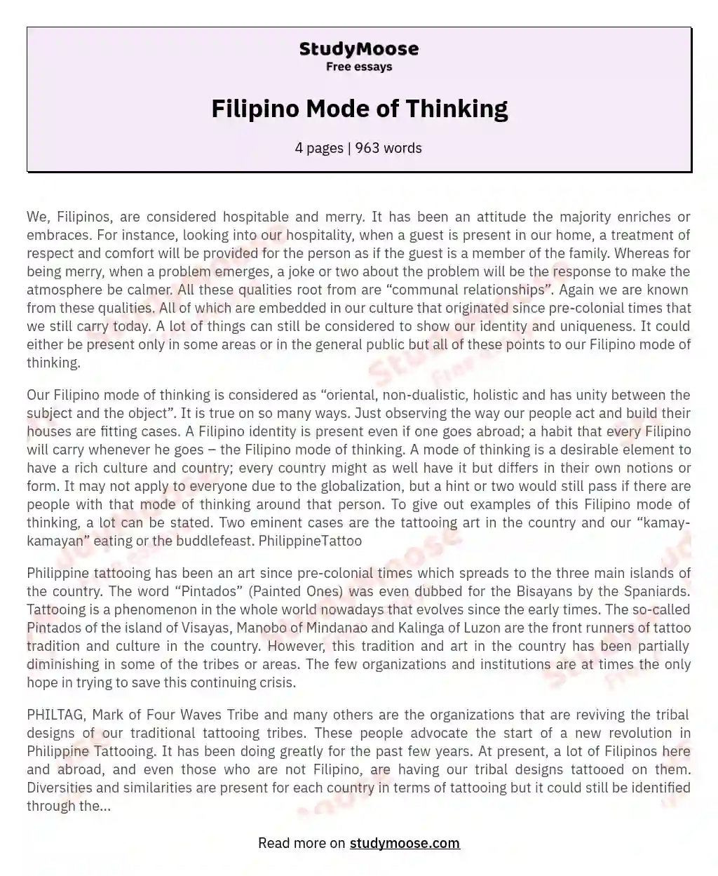 Filipino Mode of Thinking essay