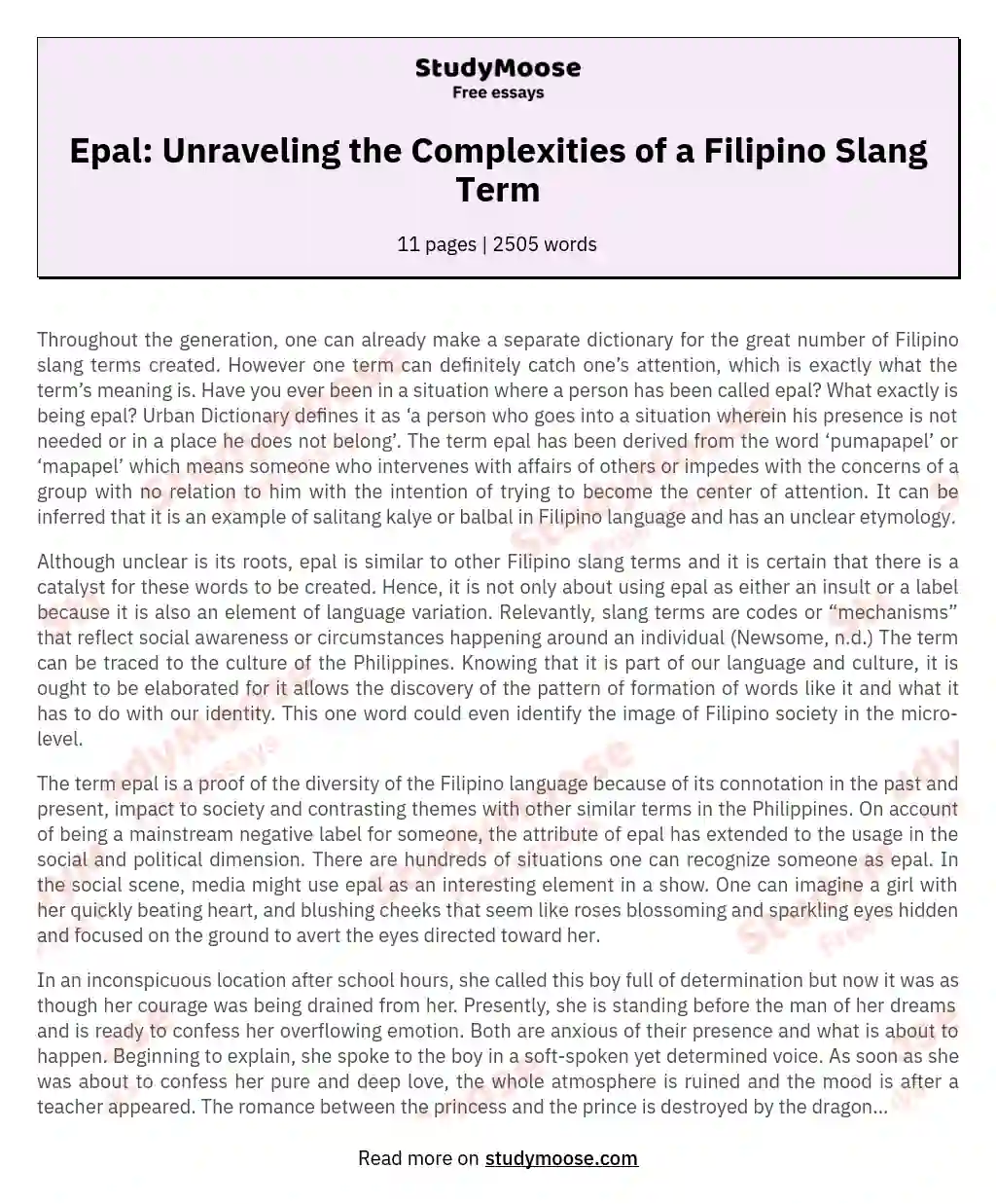 Epal: Unraveling the Complexities of a Filipino Slang Term essay