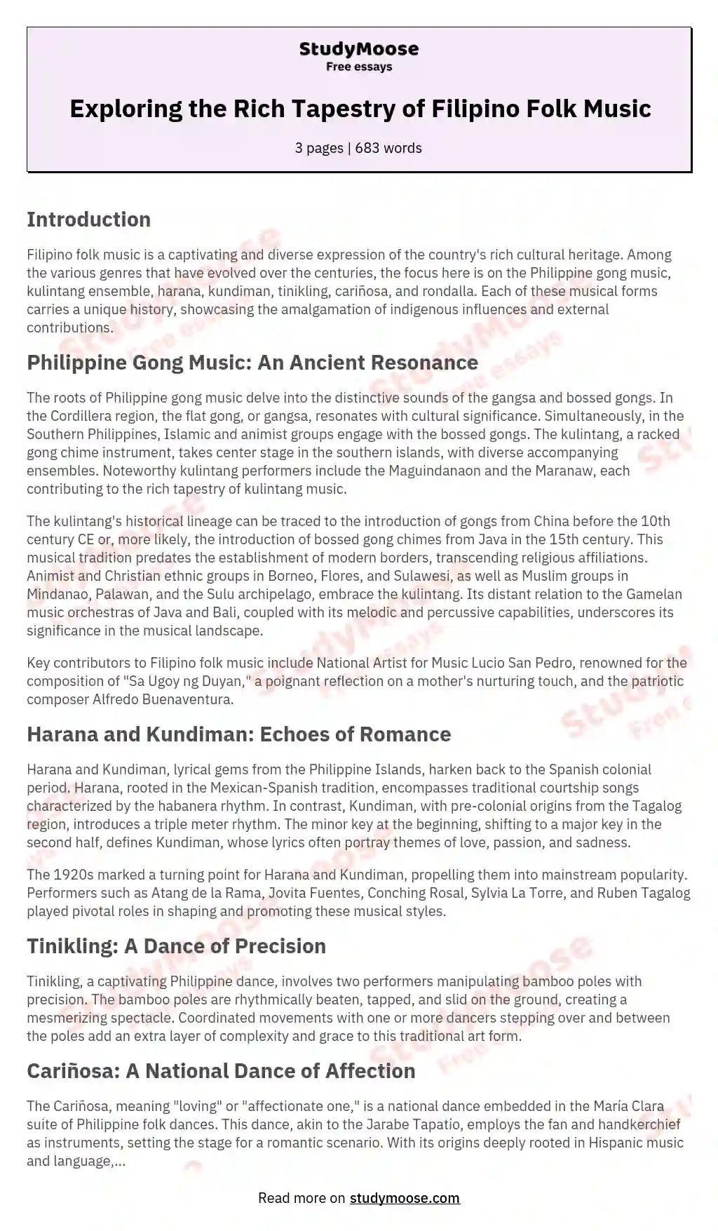 philippine music history essay