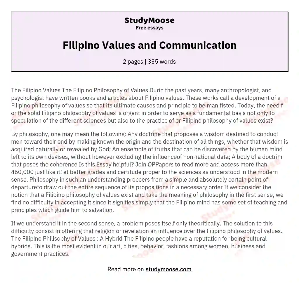 Filipino Values and Communication essay