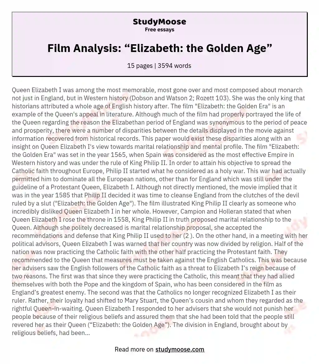 Film Analysis: “Elizabeth: the Golden Age”