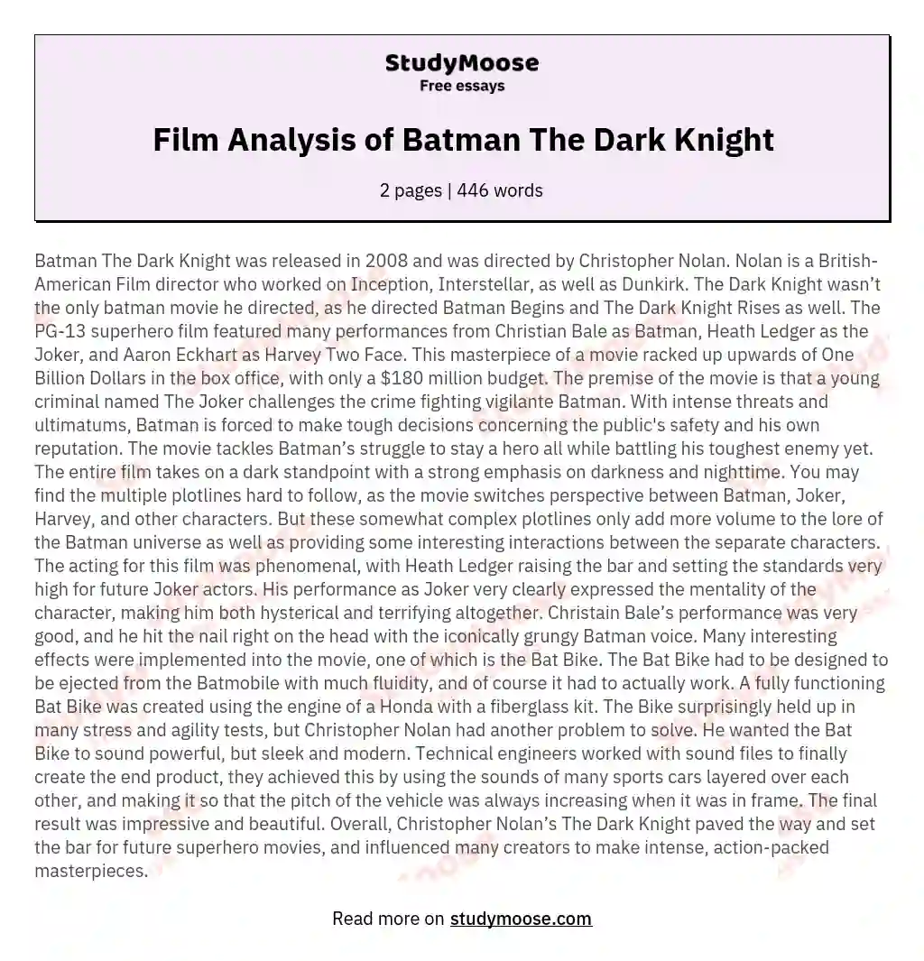 Film Analysis of Batman The Dark Knight essay