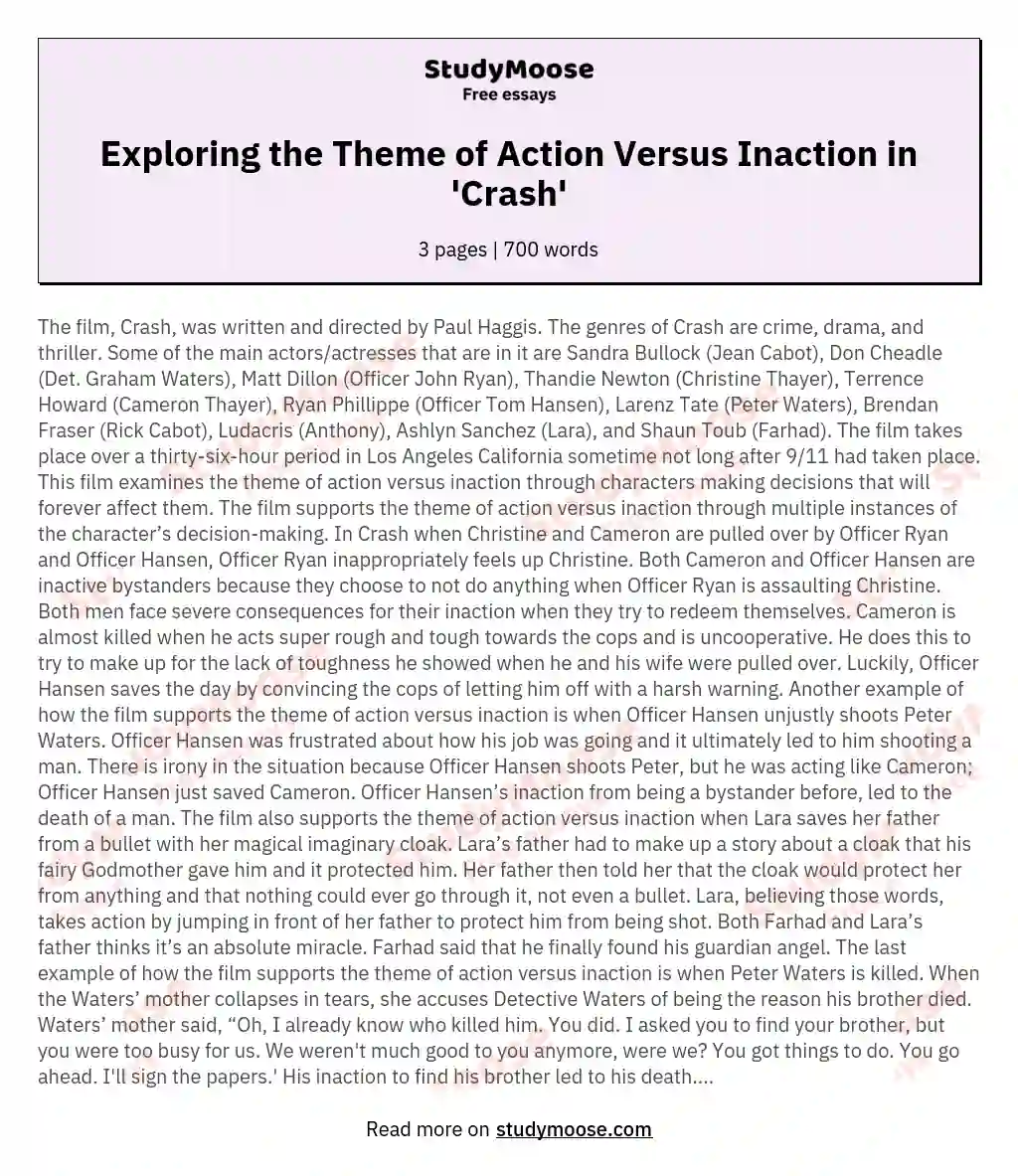 Exploring the Theme of Action Versus Inaction in 'Crash' essay