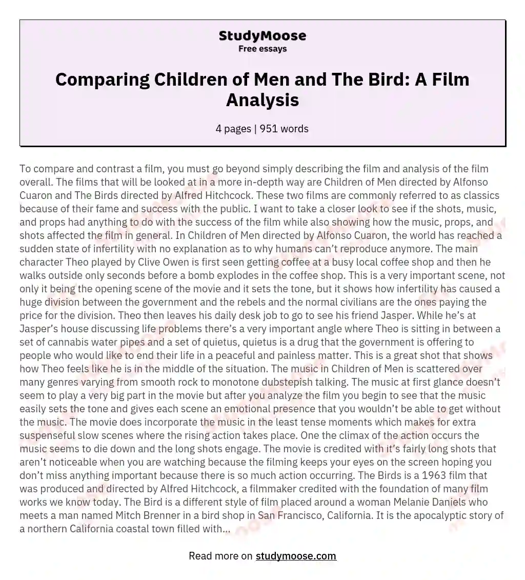Comparing Children of Men and The Bird: A Film Analysis essay