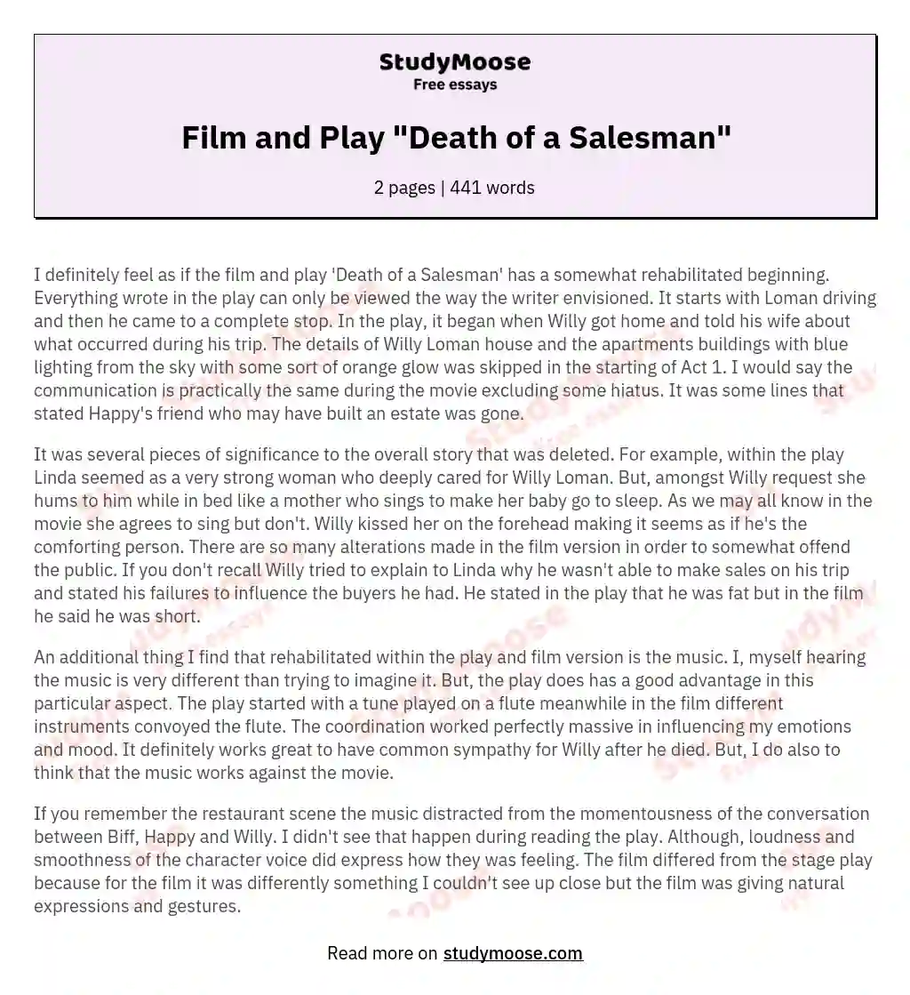 Film and Play "Death of a Salesman" essay