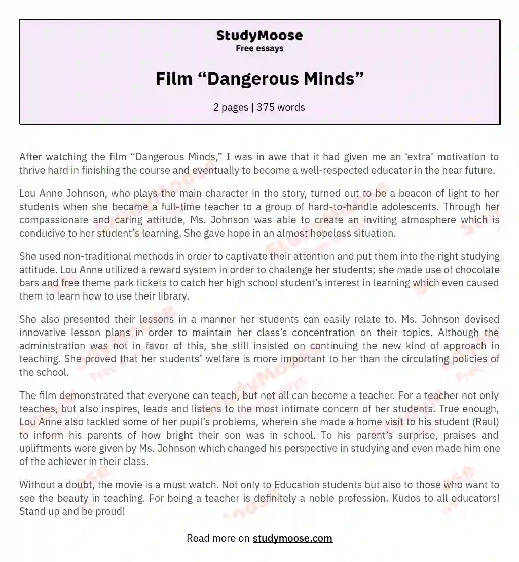 Film “Dangerous Minds” essay