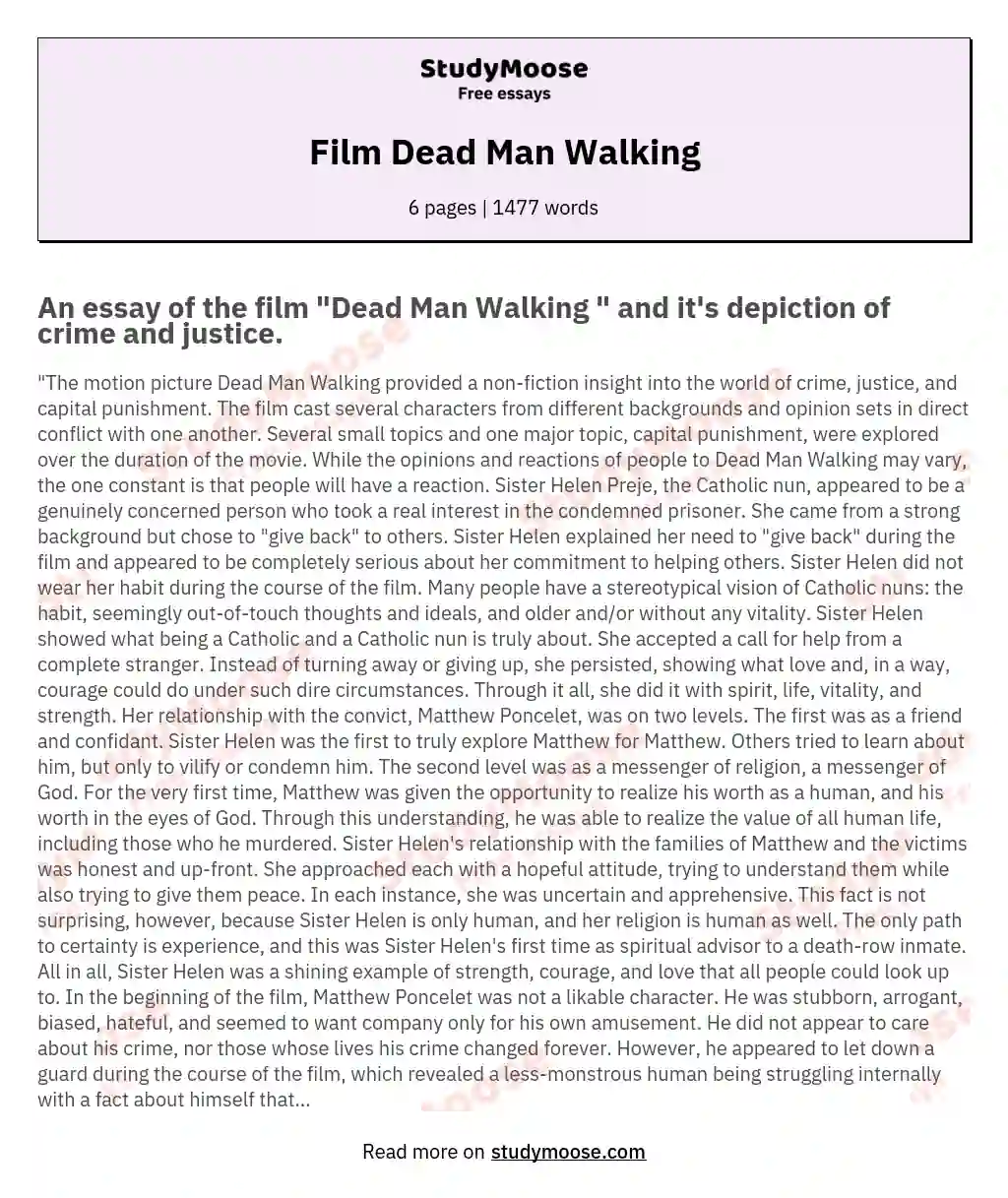 Film Dead Man Walking Free Essay Example